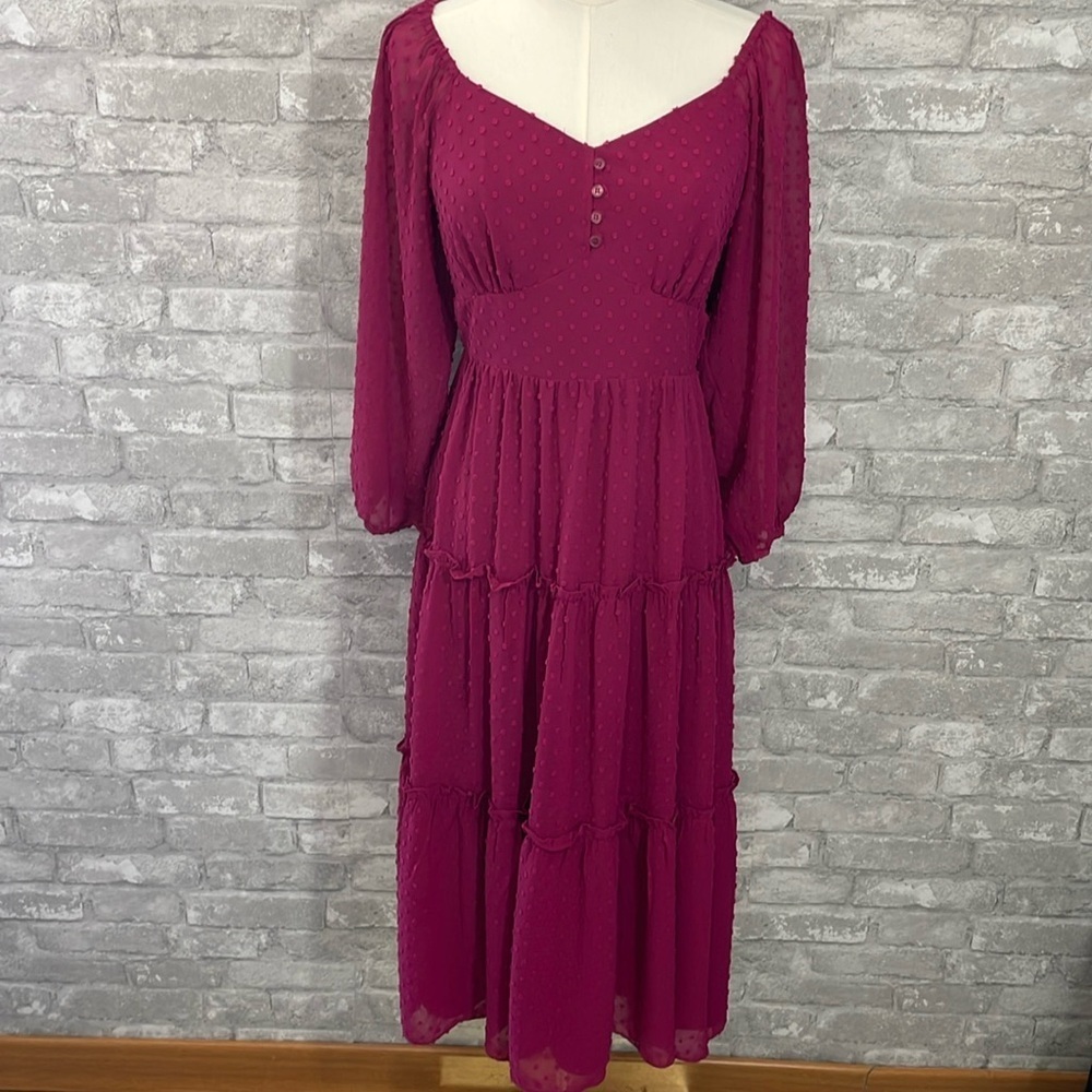 J.Crew Tiered long-sleeve midi dress in swiss dot
